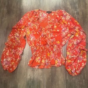 1. STATE foral ruffle long sleeve blouse